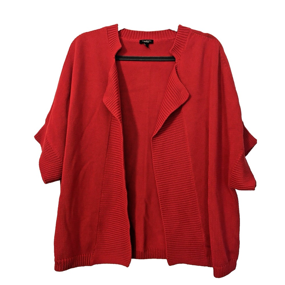 Talbots Cardigan Women's XL Red Open Front Preppy Short Sleeve Valentine Sweater